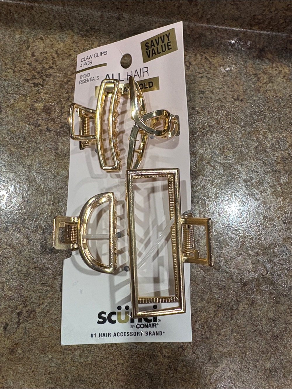 scunci Metallic Gold Hair Claw Clip Set - 4 Pack